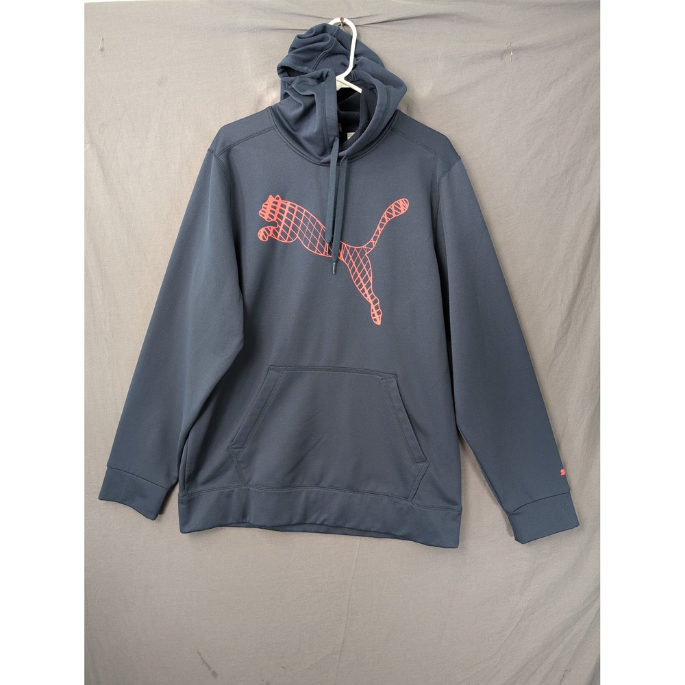 Puma Mens Warmcell Fleece Hoodie Dark Gray Orange Graphic Logo Large